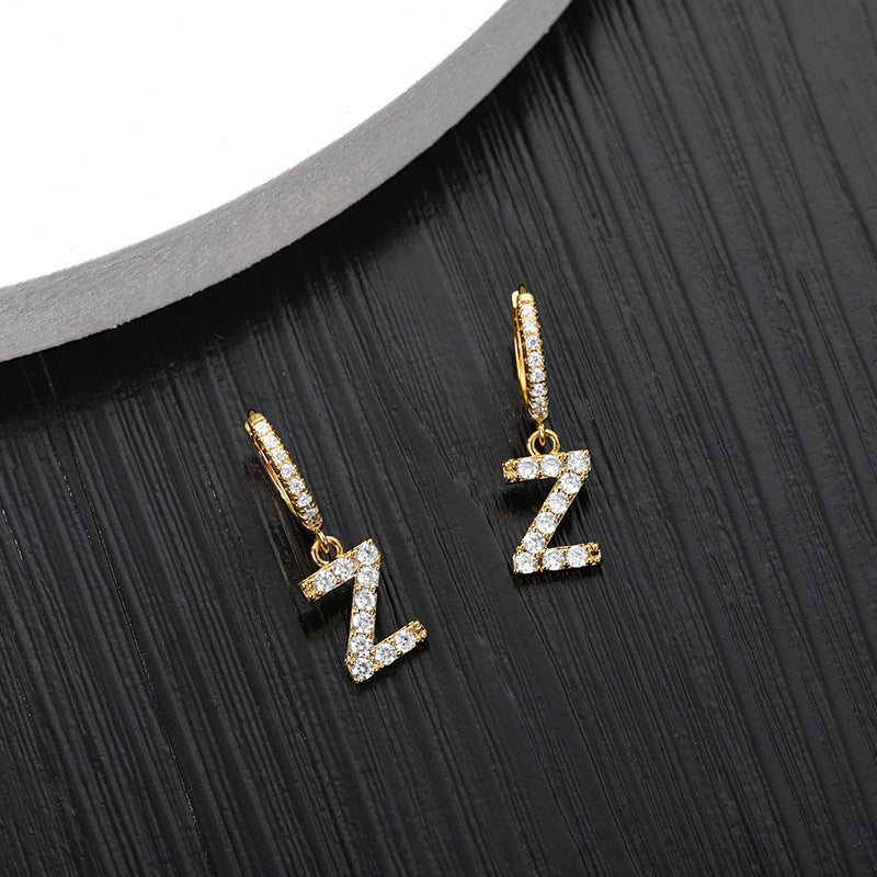 Capital English Alphabet Earrings Single  Earrings With Copper Zircon Inlaid