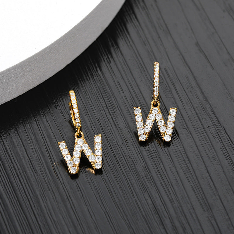 Capital English Alphabet Earrings Single  Earrings With Copper Zircon Inlaid