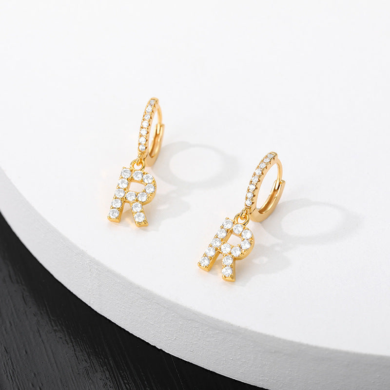 Capital English Alphabet Earrings Single  Earrings With Copper Zircon Inlaid