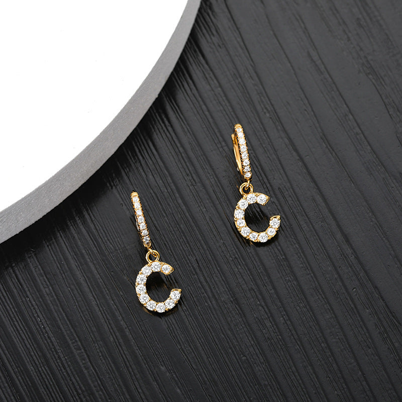 Capital English Alphabet Earrings Single  Earrings With Copper Zircon Inlaid