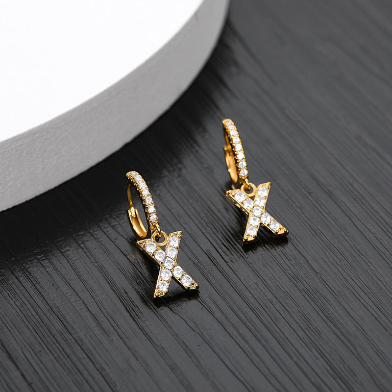 Capital English Alphabet Earrings Single  Earrings With Copper Zircon Inlaid