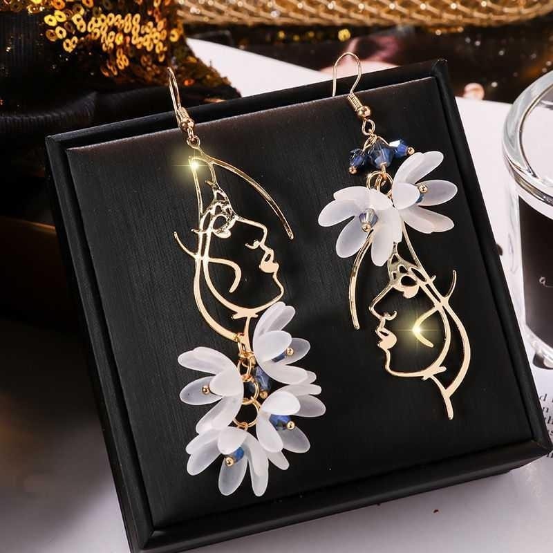 Flower Long Earrings Wild Red Rose Flower Long Rhinestone Tassel Earrings Earrings