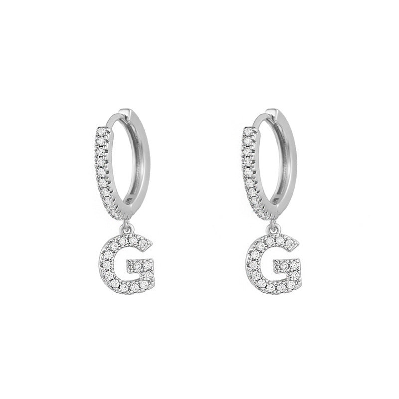 Capital English Alphabet Earrings Single  Earrings With Copper Zircon Inlaid