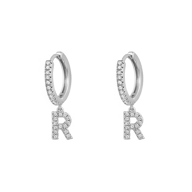 Capital English Alphabet Earrings Single  Earrings With Copper Zircon Inlaid