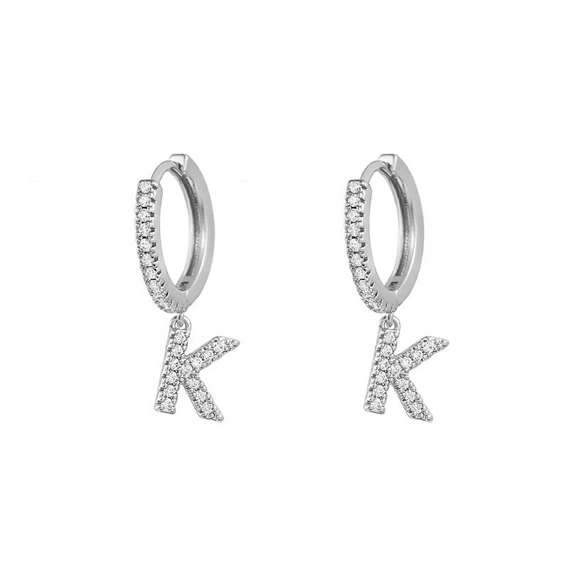 Capital English Alphabet Earrings Single  Earrings With Copper Zircon Inlaid