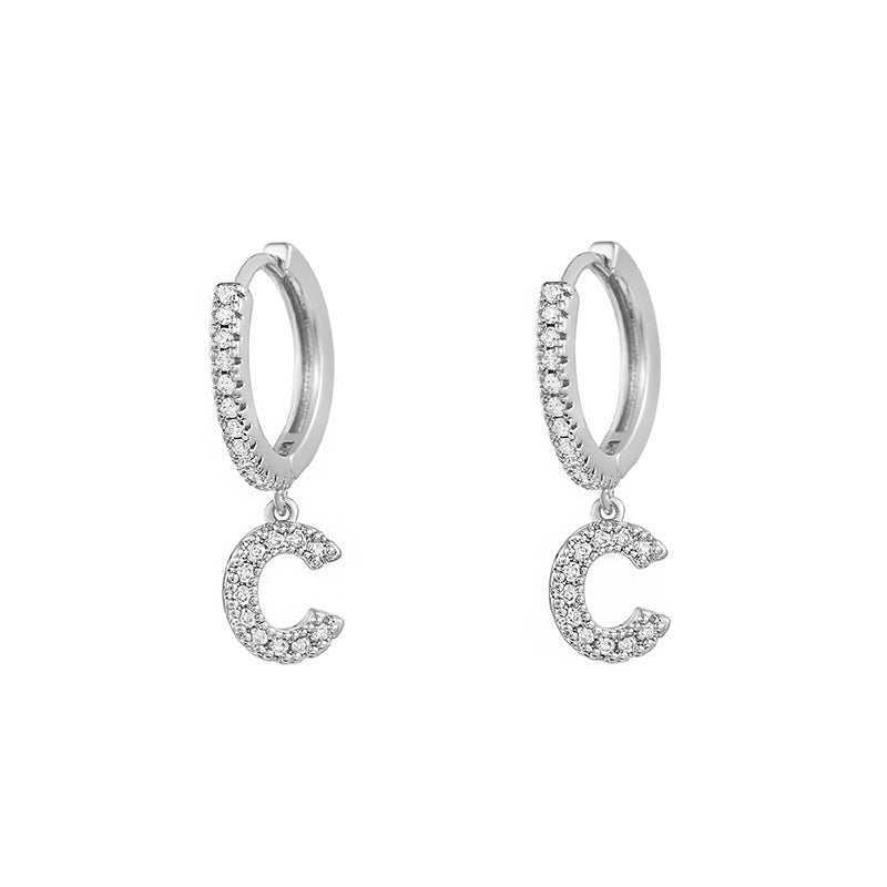 Capital English Alphabet Earrings Single  Earrings With Copper Zircon Inlaid