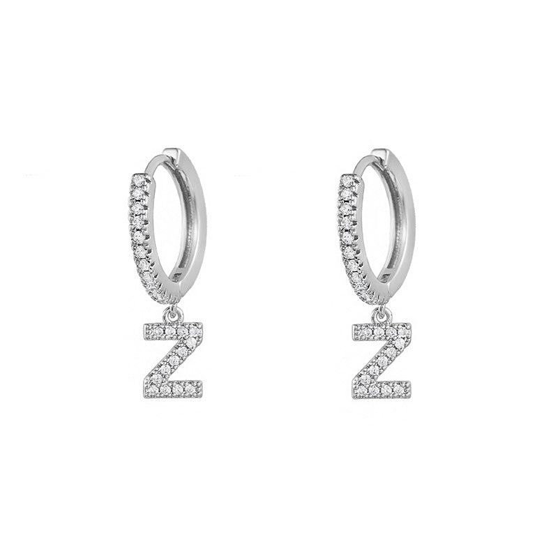 Capital English Alphabet Earrings Single  Earrings With Copper Zircon Inlaid