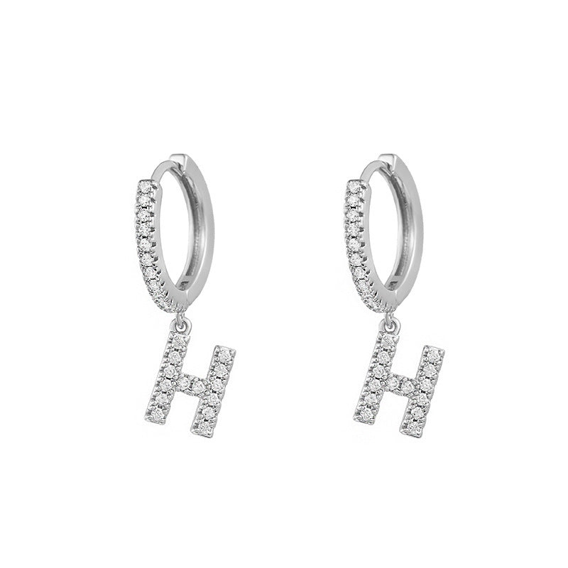 Capital English Alphabet Earrings Single  Earrings With Copper Zircon Inlaid