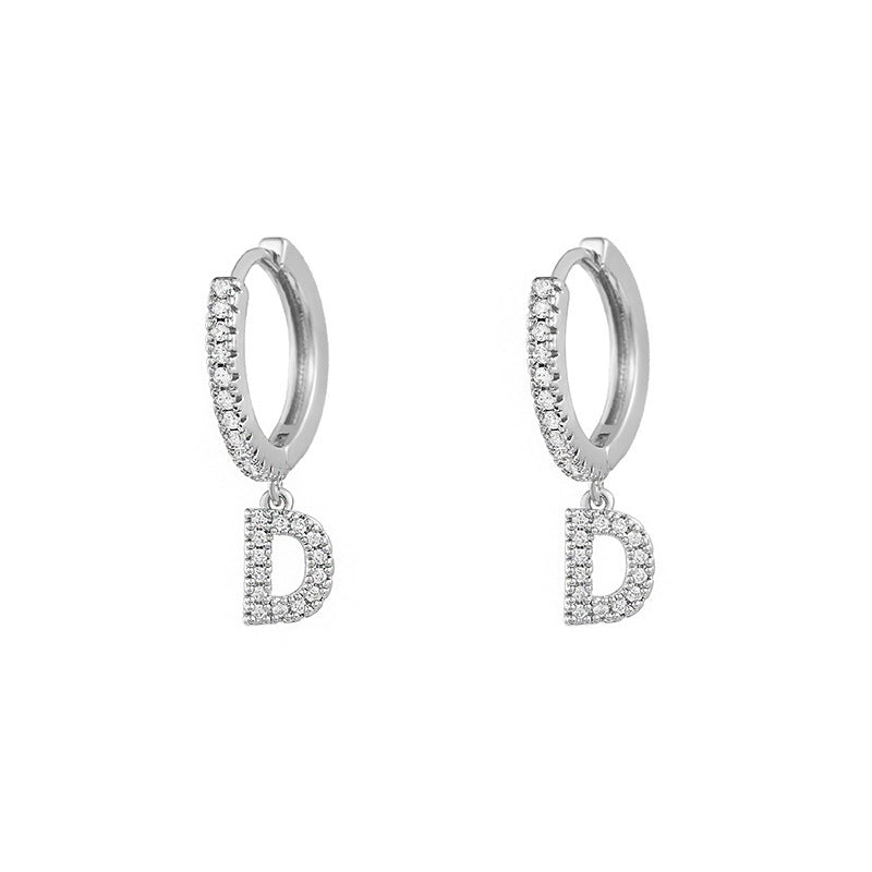 Capital English Alphabet Earrings Single  Earrings With Copper Zircon Inlaid