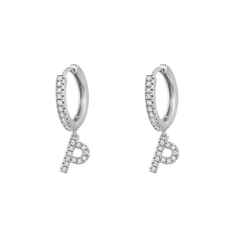 Capital English Alphabet Earrings Single  Earrings With Copper Zircon Inlaid