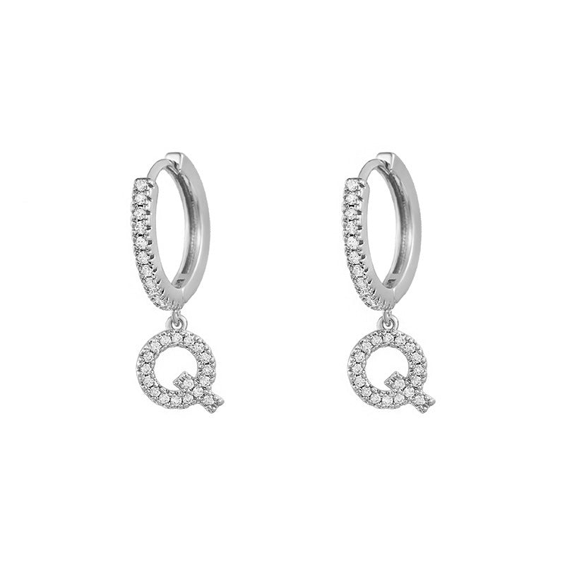Capital English Alphabet Earrings Single  Earrings With Copper Zircon Inlaid