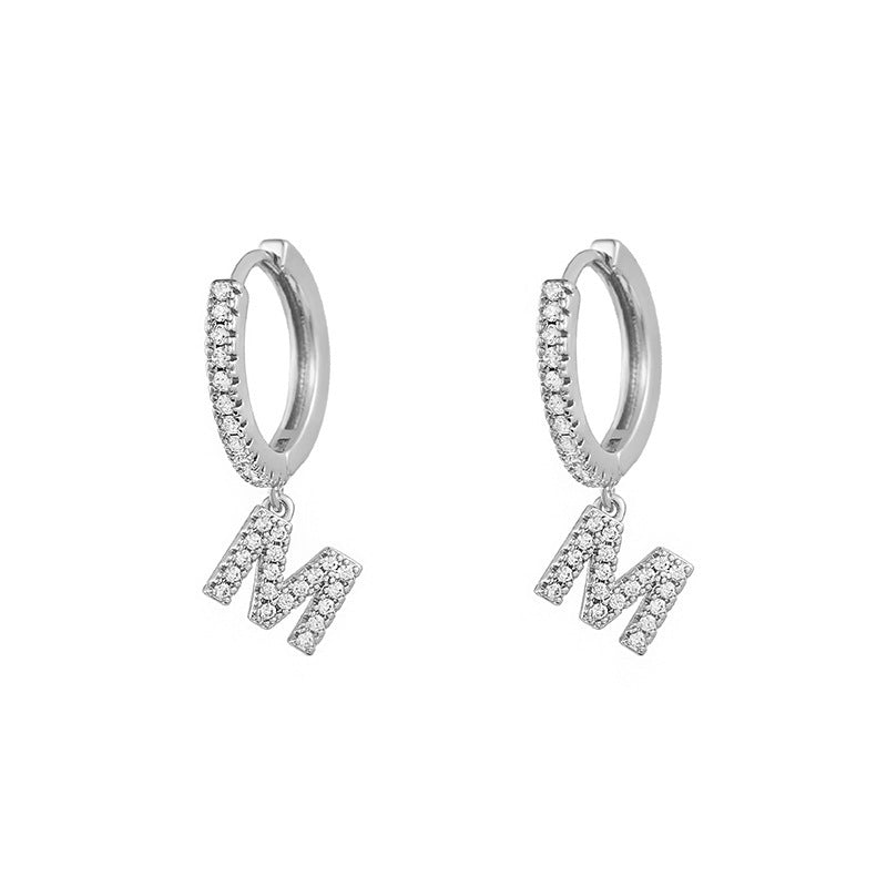 Capital English Alphabet Earrings Single  Earrings With Copper Zircon Inlaid