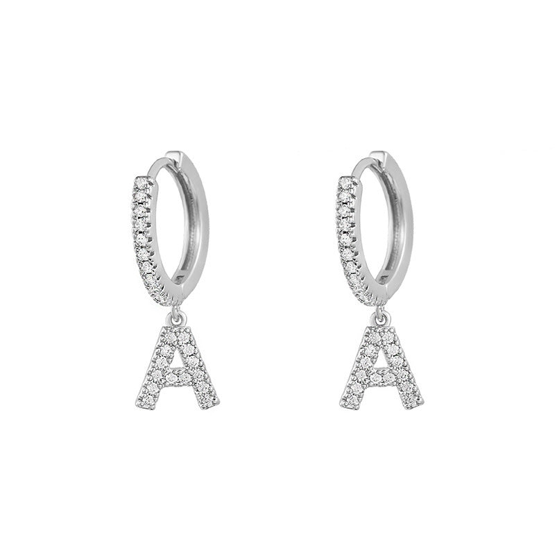 Capital English Alphabet Earrings Single  Earrings With Copper Zircon Inlaid