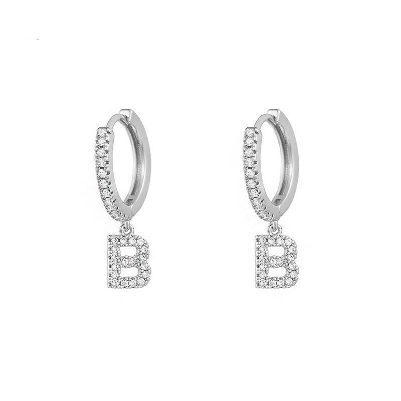 Capital English Alphabet Earrings Single  Earrings With Copper Zircon Inlaid