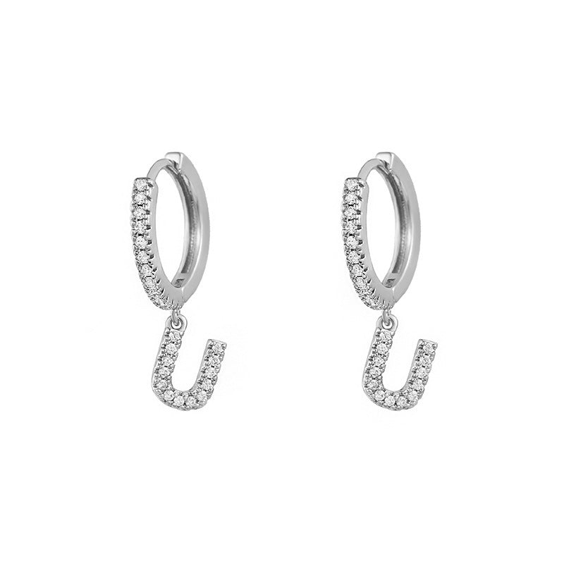 Capital English Alphabet Earrings Single  Earrings With Copper Zircon Inlaid