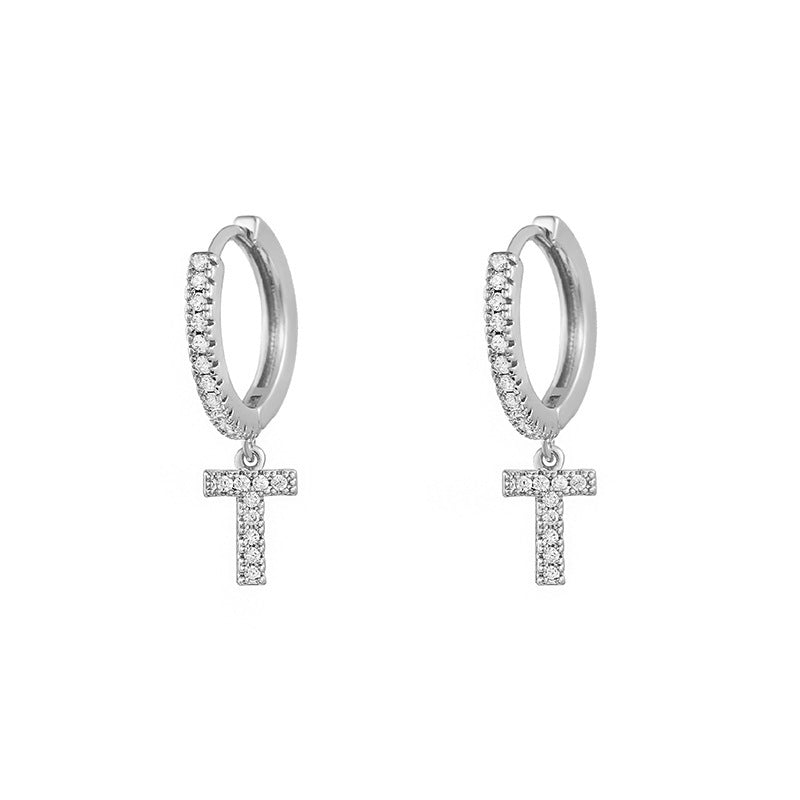 Capital English Alphabet Earrings Single  Earrings With Copper Zircon Inlaid