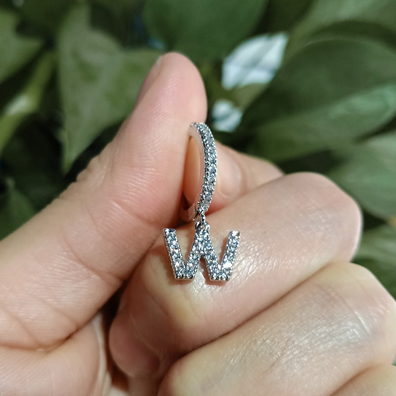 Capital English Alphabet Earrings Single  Earrings With Copper Zircon Inlaid