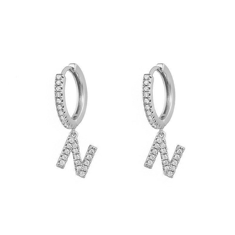 Capital English Alphabet Earrings Single  Earrings With Copper Zircon Inlaid