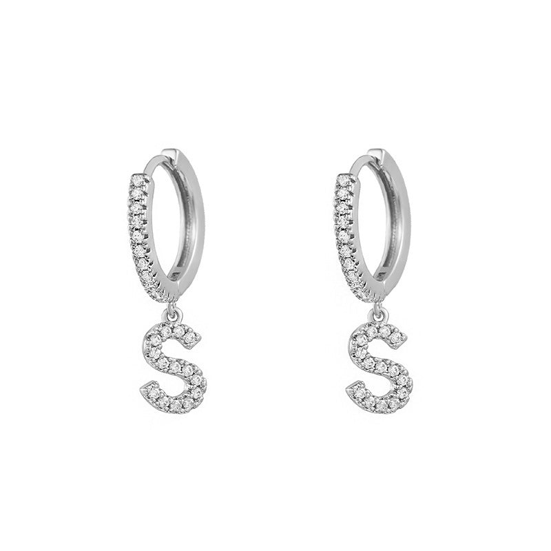 Capital English Alphabet Earrings Single  Earrings With Copper Zircon Inlaid