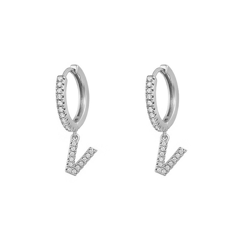 Capital English Alphabet Earrings Single  Earrings With Copper Zircon Inlaid