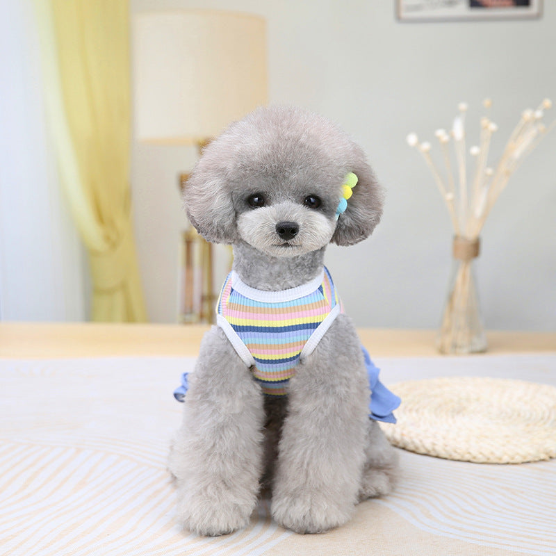 Pet Clothes Dress Cartoon Teddy Schnauzer Pugs Small And Medium-Sized Dogs Colour Striped Skirt