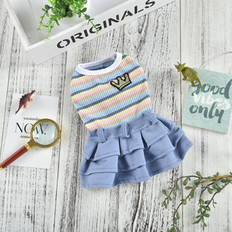 Pet Clothes Dress Cartoon Teddy Schnauzer Pugs Small And Medium-Sized Dogs Colour Striped Skirt