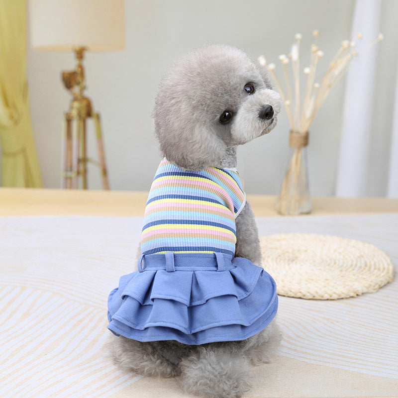 Pet Clothes Dress Cartoon Teddy Schnauzer Pugs Small And Medium-Sized Dogs Colour Striped Skirt