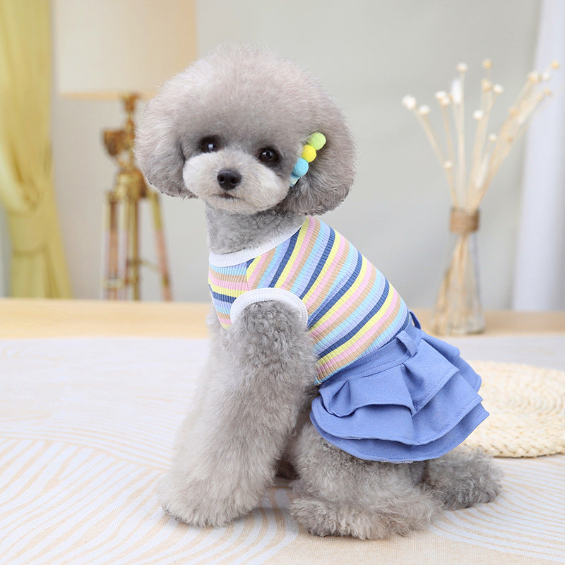 Pet Clothes Dress Cartoon Teddy Schnauzer Pugs Small And Medium-Sized Dogs Colour Striped Skirt