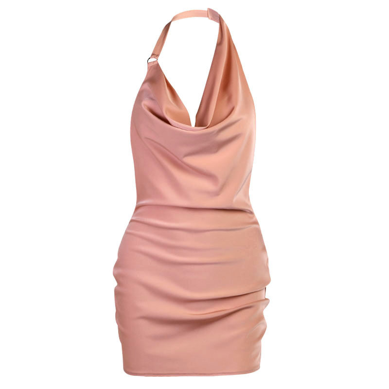 Women's Satin Party Dress V Neck Backless Mini Sleeveless Summer Party Dress
