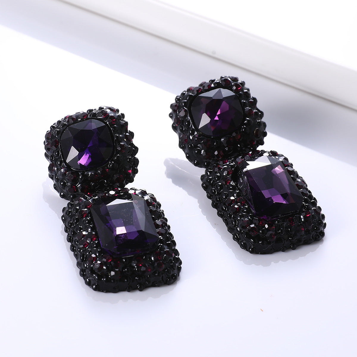Big-Name Jewelry Personality Fashion Simple Square Gemstone Earrings Banquet Clothing Accessories