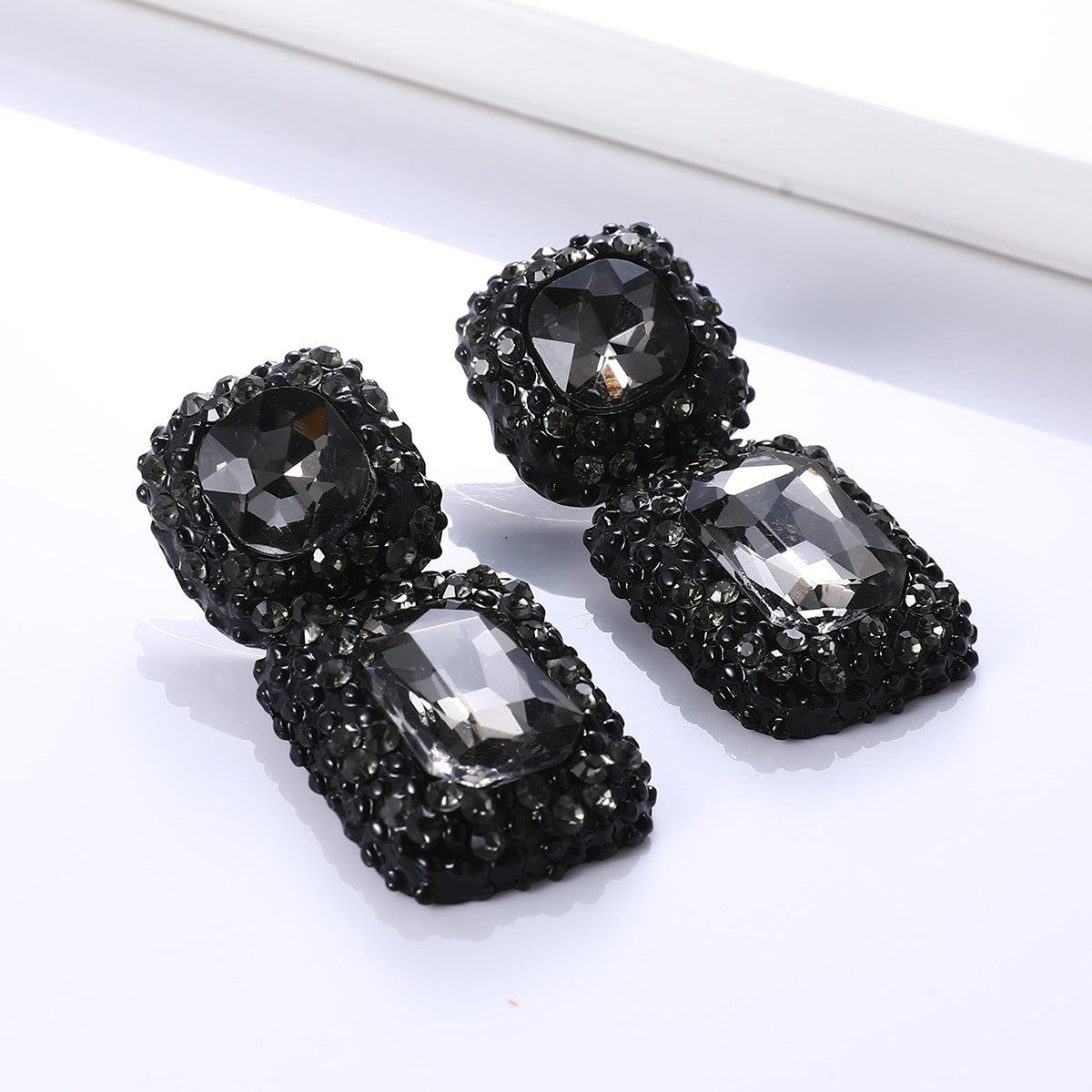 Big-Name Jewelry Personality Fashion Simple Square Gemstone Earrings Banquet Clothing Accessories