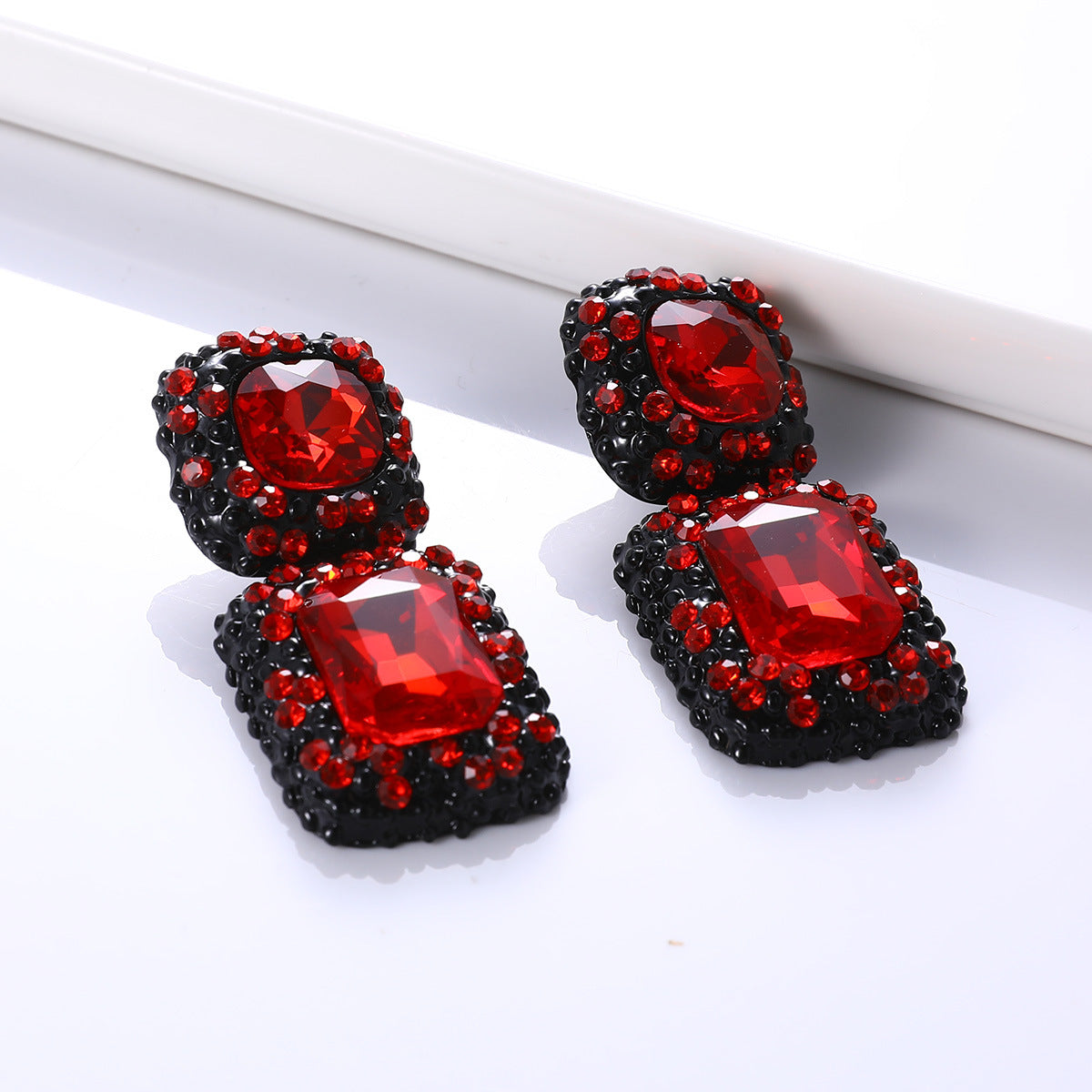 Big-Name Jewelry Personality Fashion Simple Square Gemstone Earrings Banquet Clothing Accessories