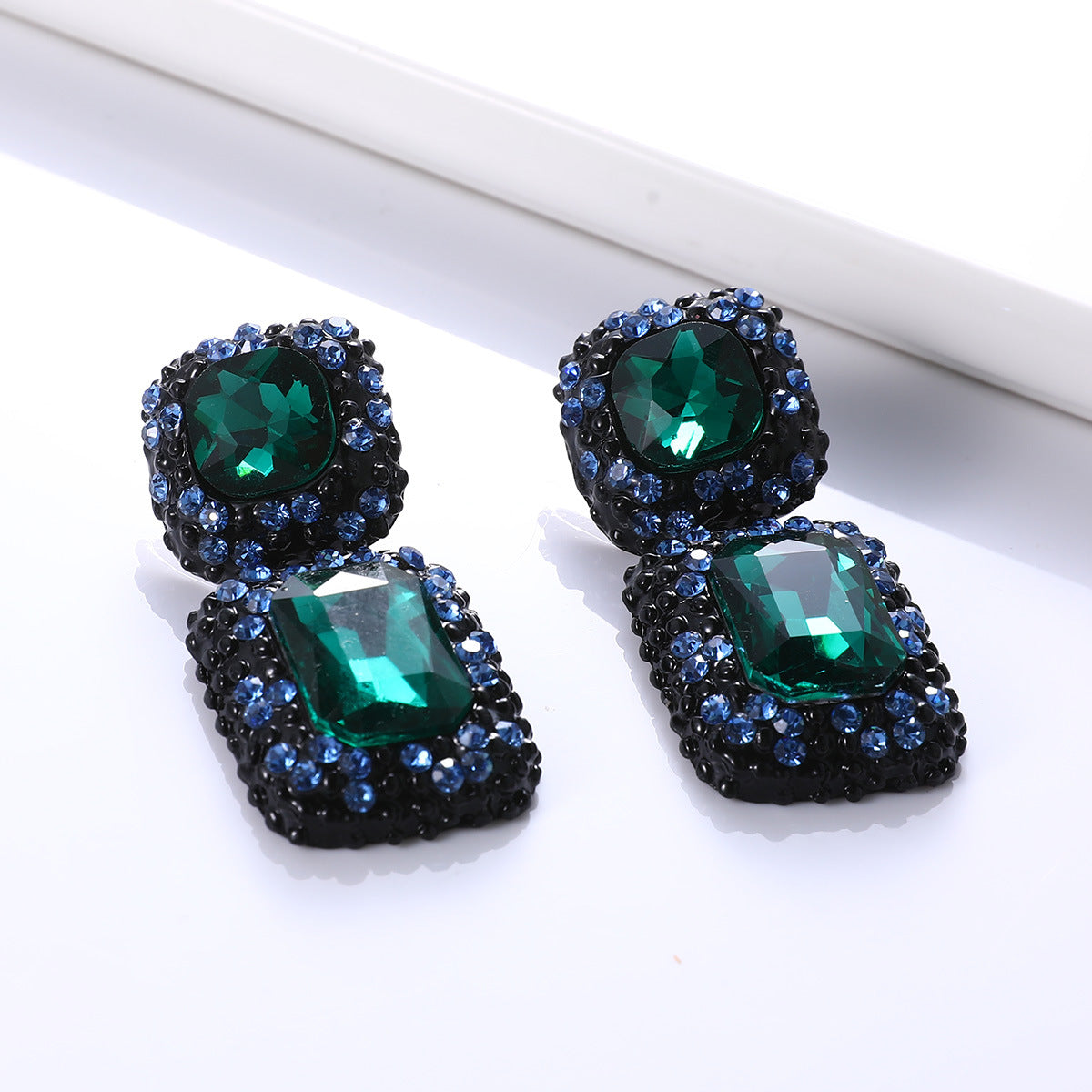 Big-Name Jewelry Personality Fashion Simple Square Gemstone Earrings Banquet Clothing Accessories