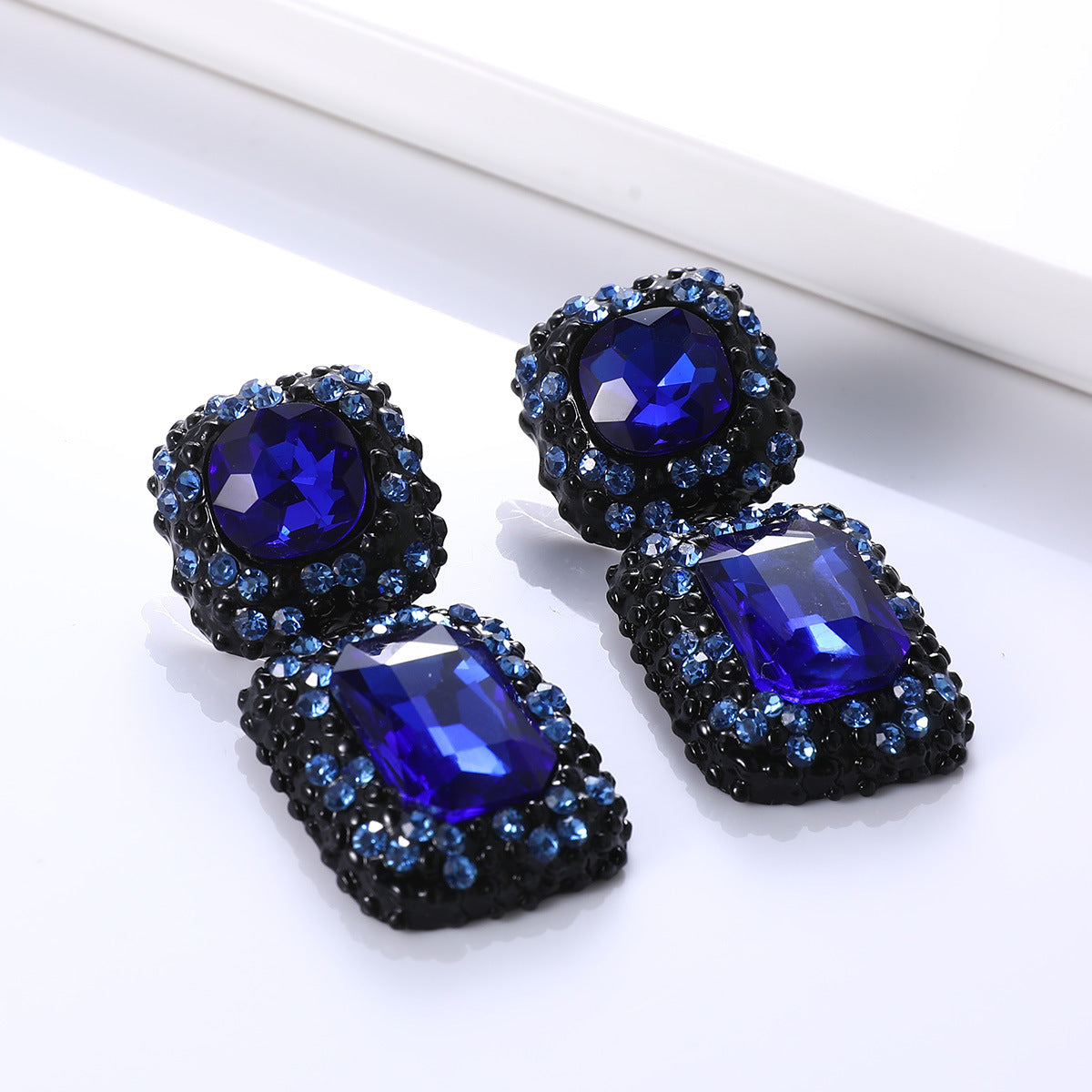 Big-Name Jewelry Personality Fashion Simple Square Gemstone Earrings Banquet Clothing Accessories