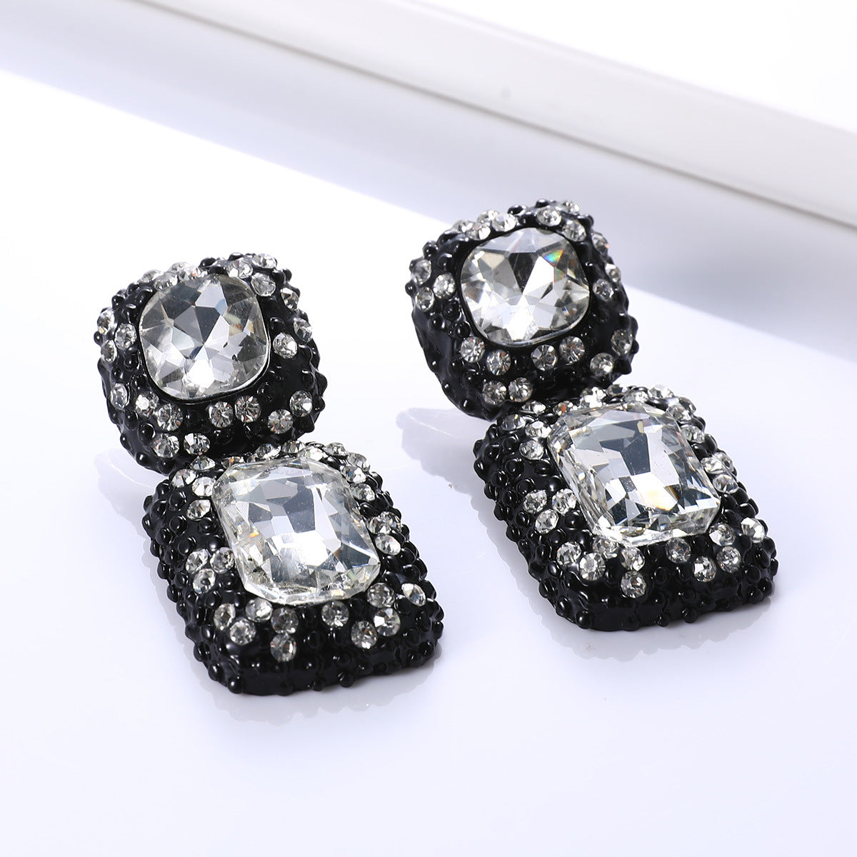 Big-Name Jewelry Personality Fashion Simple Square Gemstone Earrings Banquet Clothing Accessories