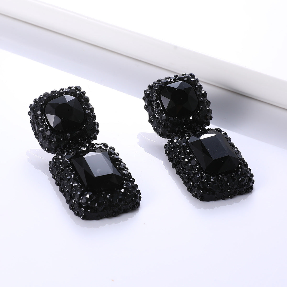 Big-Name Jewelry Personality Fashion Simple Square Gemstone Earrings Banquet Clothing Accessories