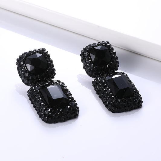 Big-Name Jewelry Personality Fashion Simple Square Gemstone Earrings Banquet Clothing Accessories