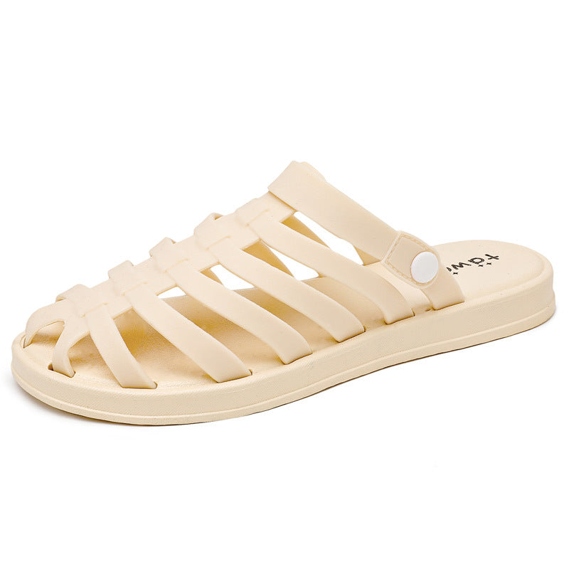 Women's Jelly Plastic Flat Heel Non-Slip Two-Wear Sandals And Slippers