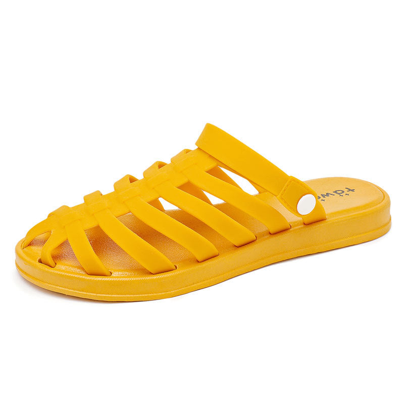 Women's Jelly Plastic Flat Heel Non-Slip Two-Wear Sandals And Slippers
