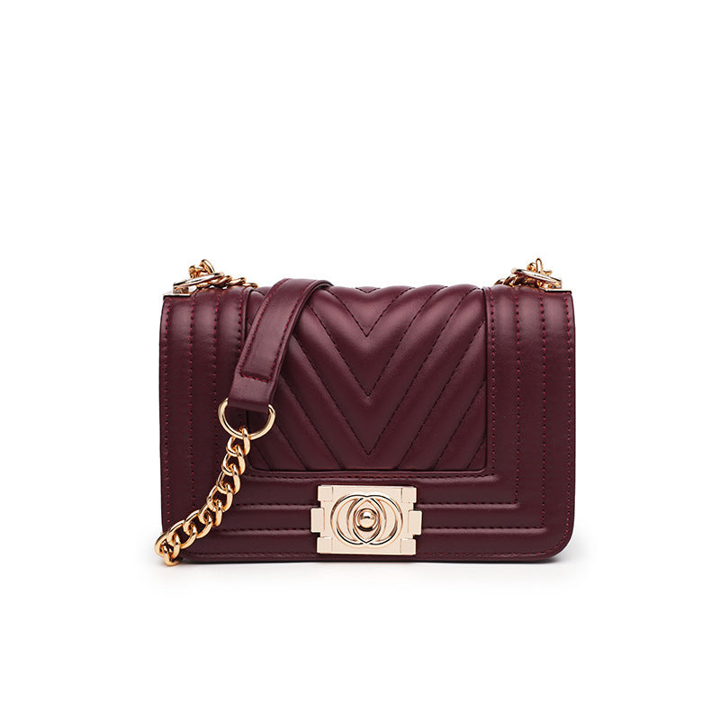 Car Stitching Chain Bag Female New Female Bag Fashion Striped Small Square Bag Wild Simple Single Shoulder Messenger Bag