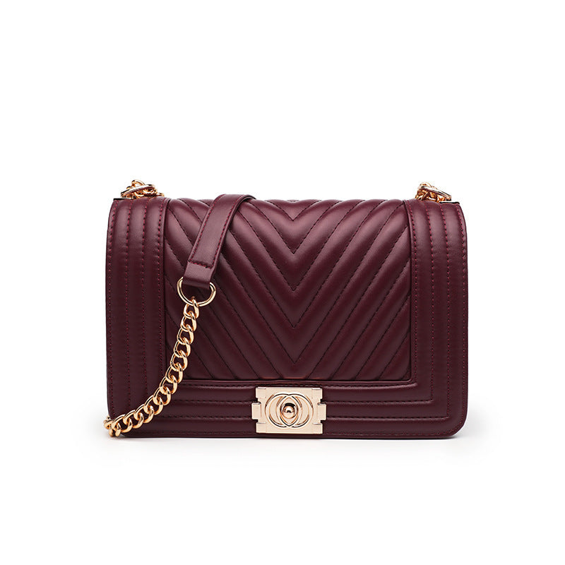 Car Stitching Chain Bag Female New Female Bag Fashion Striped Small Square Bag Wild Simple Single Shoulder Messenger Bag