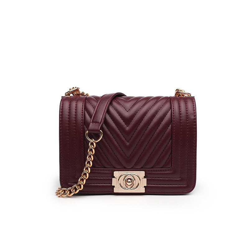 Car Stitching Chain Bag Female New Female Bag Fashion Striped Small Square Bag Wild Simple Single Shoulder Messenger Bag