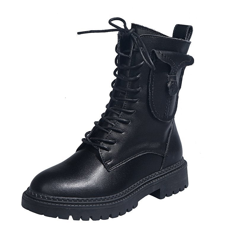 Women's Martin Ankle Boots With Round Head And Square Heel