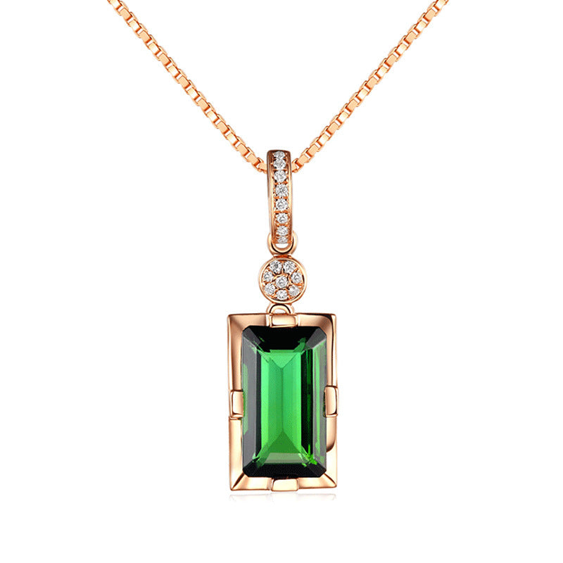 Lucky Four-leaf Clover Bracelet Emerald Green Gemstone Ring Square Crystal Four-claw Earrings Green Tourmaline Gemstone Pendant