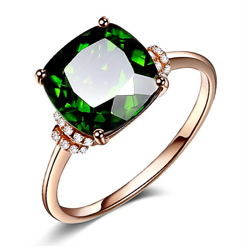 Lucky Four-leaf Clover Bracelet Emerald Green Gemstone Ring Square Crystal Four-claw Earrings Green Tourmaline Gemstone Pendant