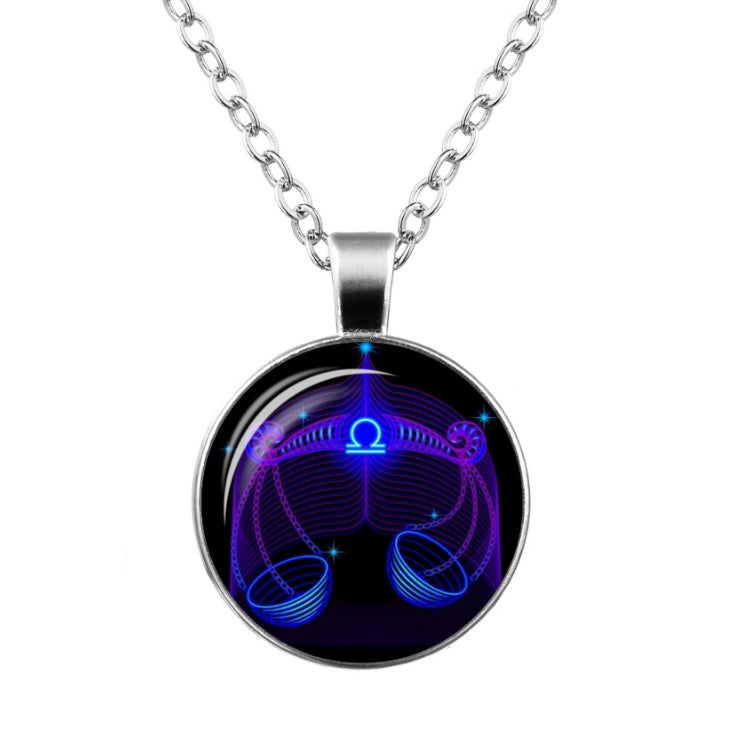 Twelve Constellation Time Gemstone Glass Pendant Necklace