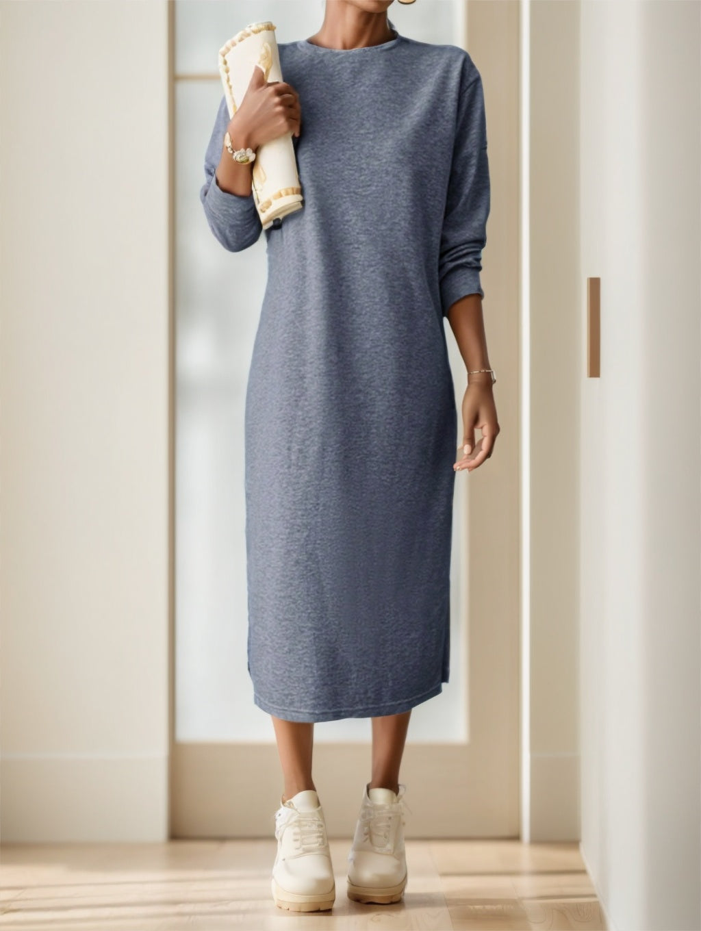 Cotton Solid Split Hem Sweatshirt Dress