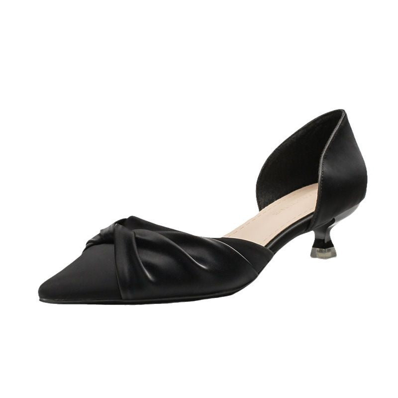 New Women's Low-heeled, Versatile Hollow-out Bow Pumps