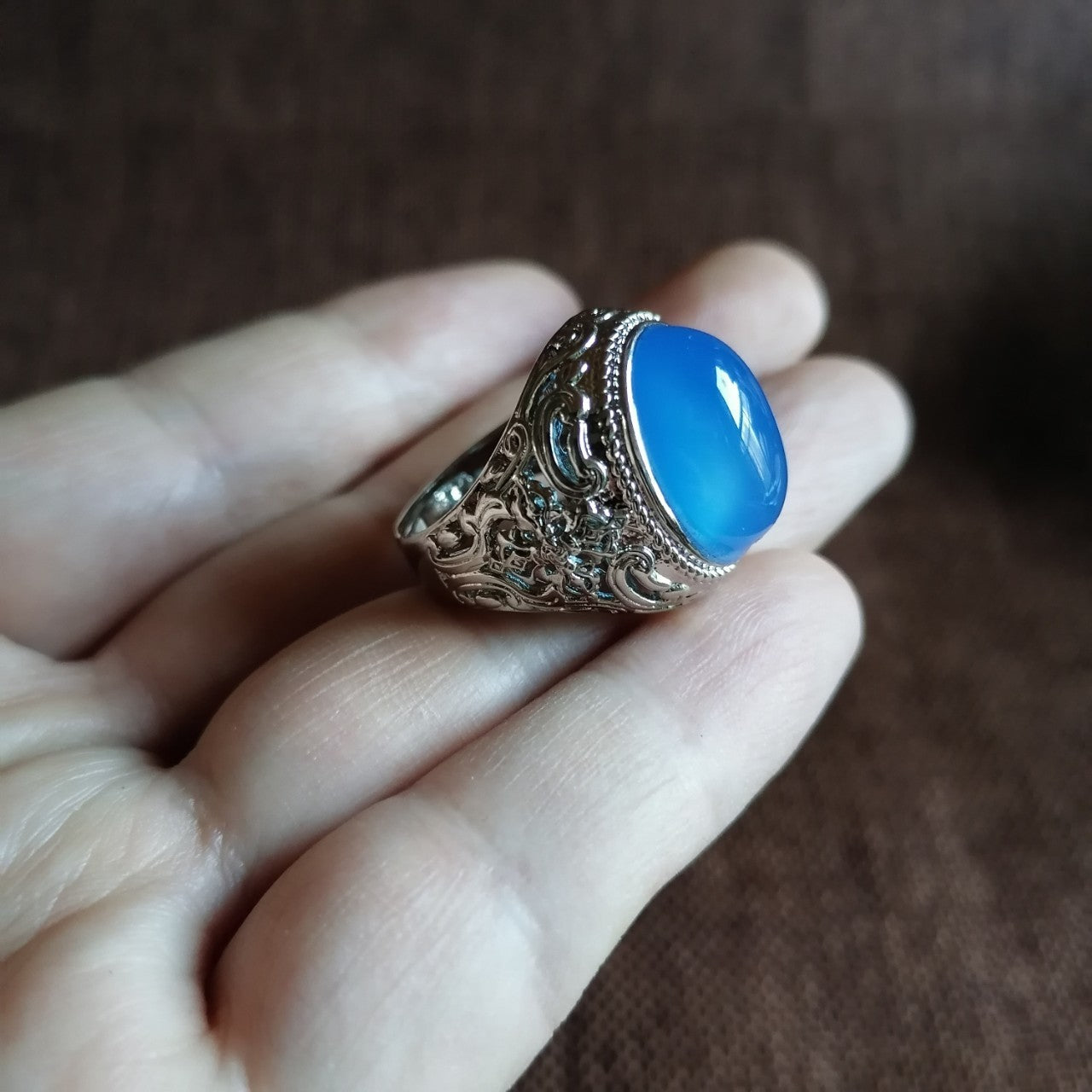 Chalcedony Gemstone Men's Ring Live Mouth