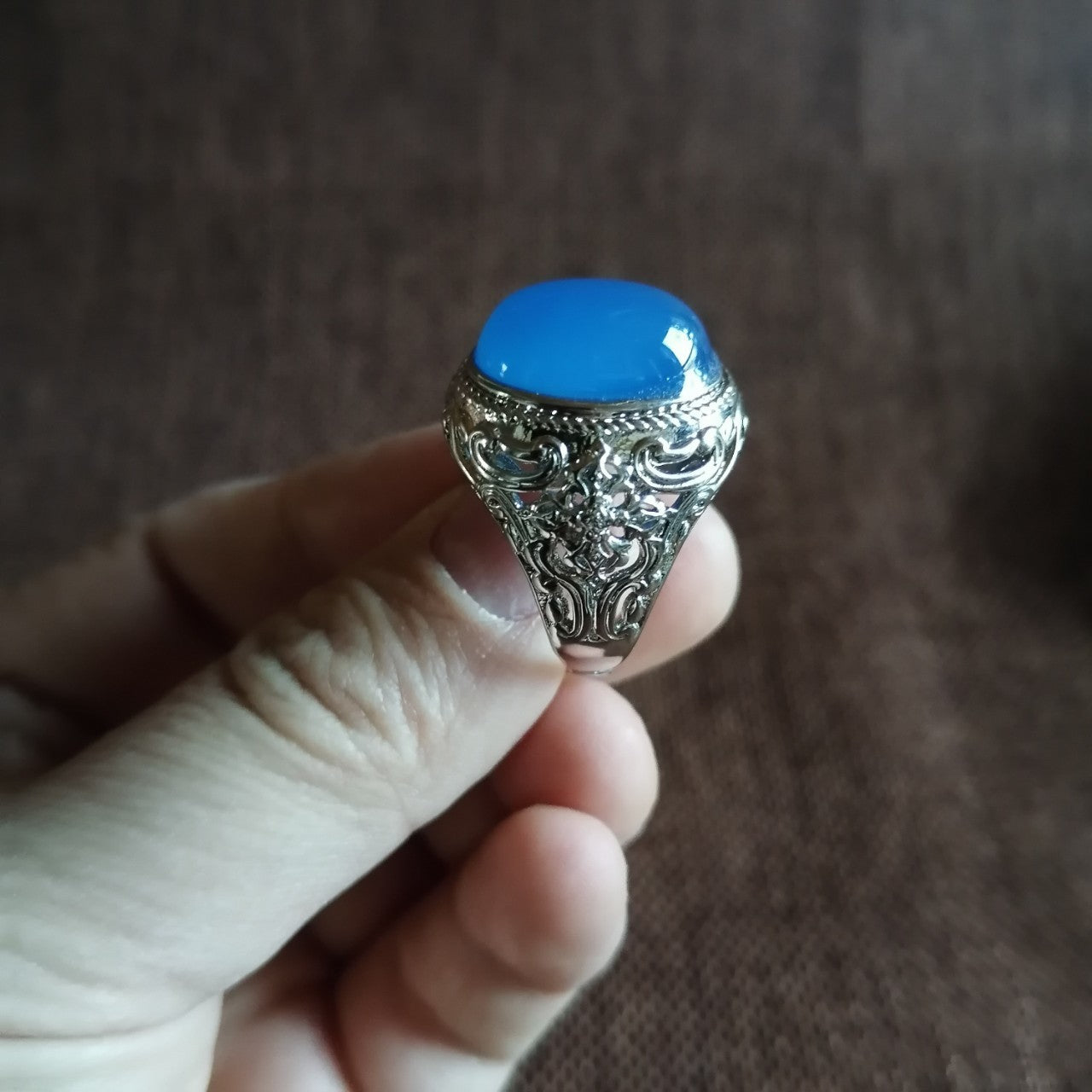 Chalcedony Gemstone Men's Ring Live Mouth